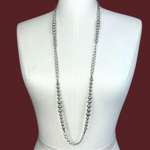 Pewter Chain Necklace w/ Metallic Beads | Brushed Silvertone | LOFT